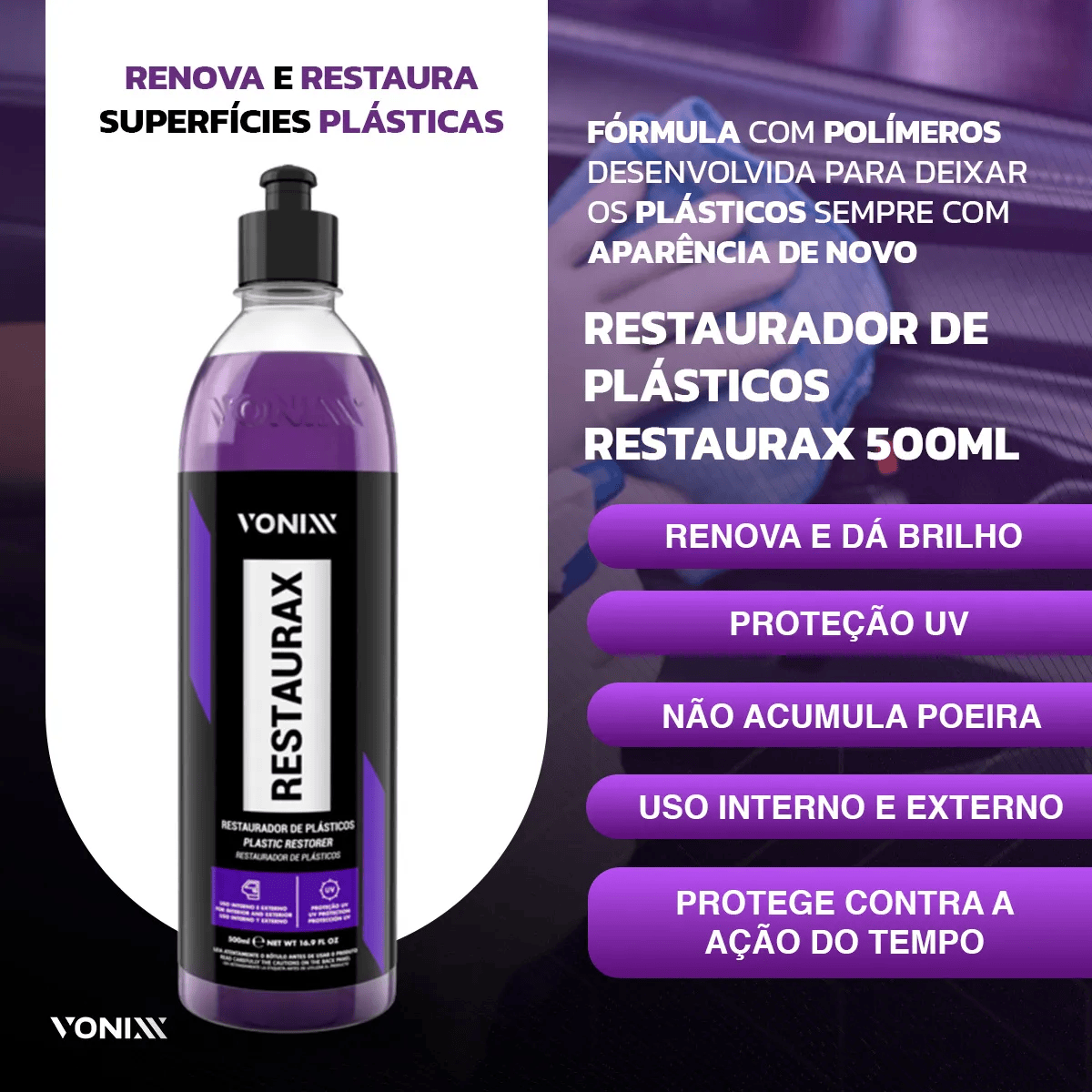 Restaurax Restaurador de Plásticos Interno e Externo 500ml - Imagem 2